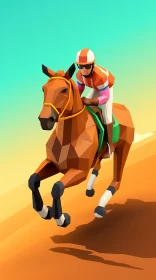 Vibrant Low Poly Horse Race in Sandy Desert, Geometric Design with Hidden Details AI Image