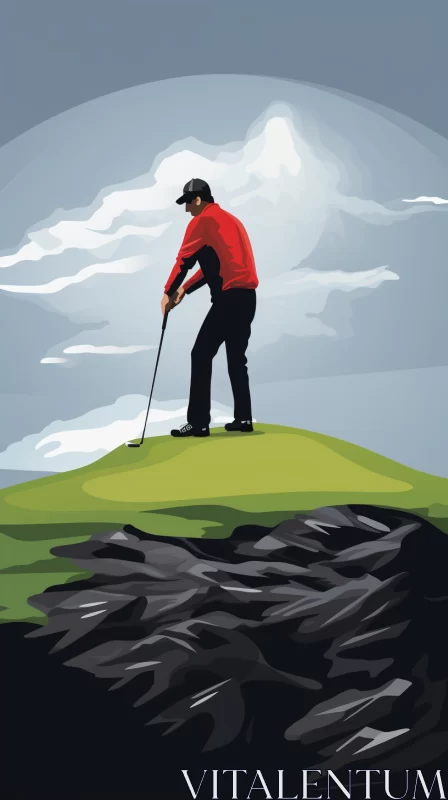 Focused Golfer on Scottish Course Graphic Illustration AI Image