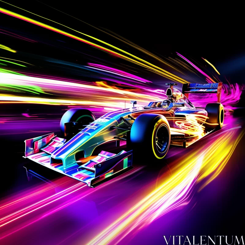 Vibrant Race Car Under Neon Lights: A Celebration of Speed and Movement  - AI Generated Images AI Image