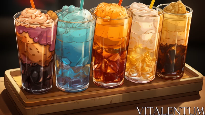 Engaging Manga-Style Artwork of Four Colorful Drinks AI Image