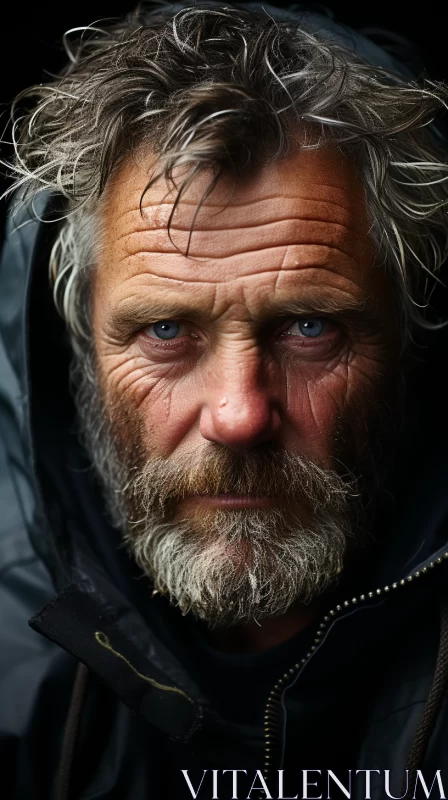 Homeless Man Portrait - A Study in Contrast and Detail AI Image
