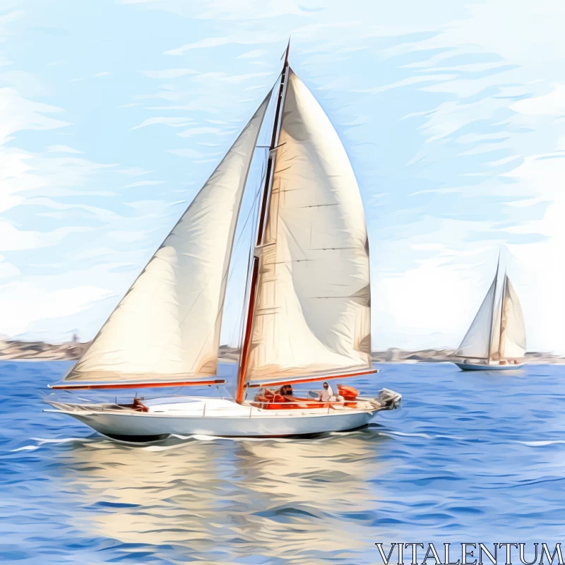 Impressionist Sailboats Painting: Blend of Traditional Techniques & Digital Enhancement AI Image