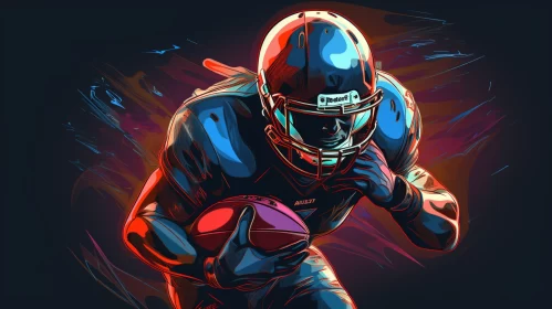 Intense 2D Abstract Football Player Portrait in Vibrant Colors AI Image
