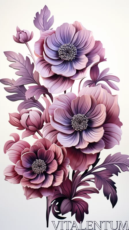 Modern-Baroque Style Floral Artwork: Pink and Purple Flowers AI Image