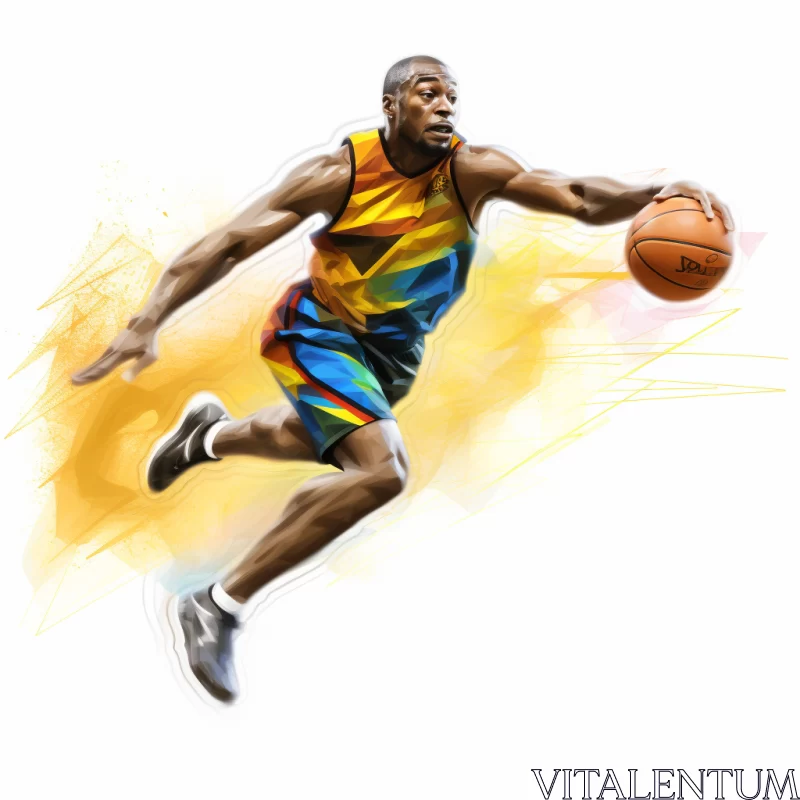 Dynamic Basketball Game Digital Artwork in Bold Colors AI Image