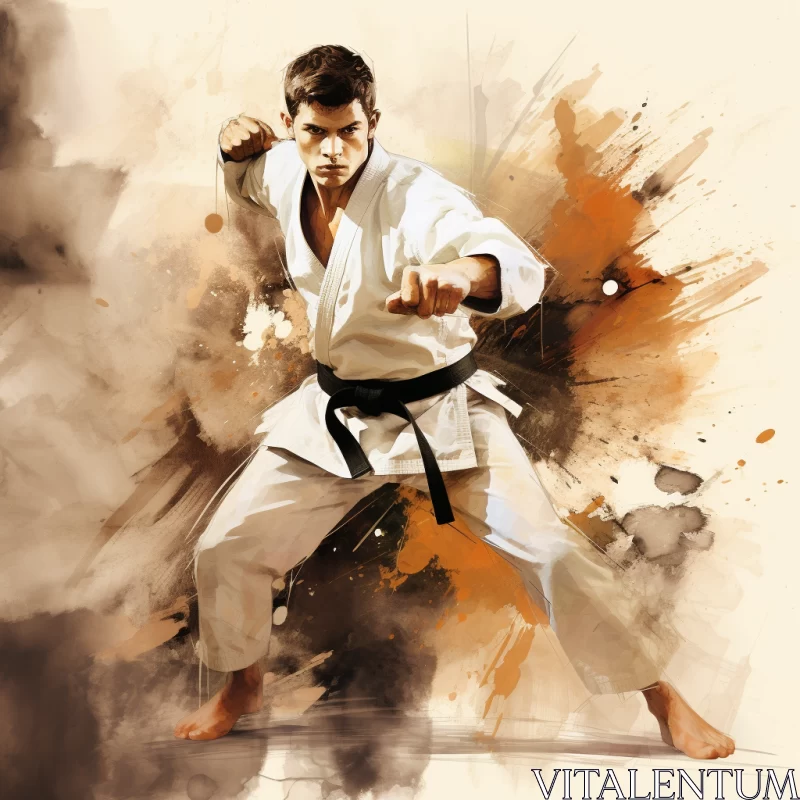 Dynamic Manga-Inspired Karate Illustration with Vintage Elements AI Image