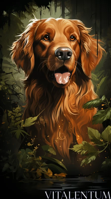 Peaceful Golden Retriever in Forest Setting Illustration AI Image