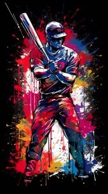 Pop-Art Style Baseball Player in Abstract Design AI Image