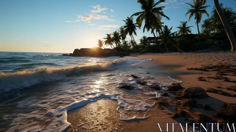 Romantic Tropical Beach Sunset in Unreal Engine Style AI Image