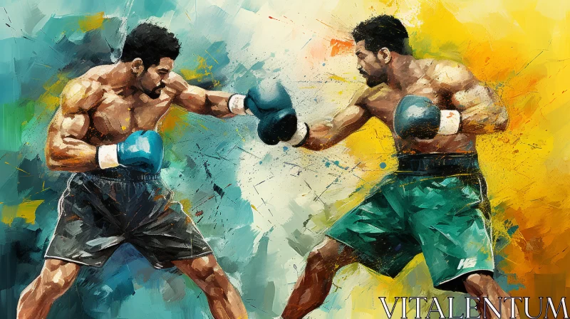 AI ART Vibrant Indian Art-Style Painting of Intense Boxing Match