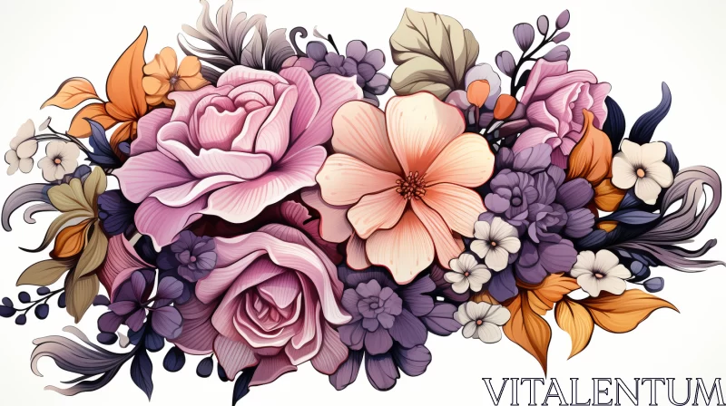 Vintage Style Floral Bouquet Illustration in Earth Tones AI Image