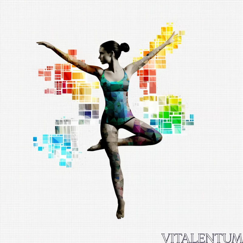 Abstract Pixelated Yoga Pose Digital Art in Vibrant Colors AI Image
