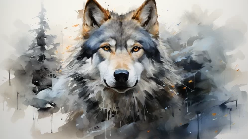 Expressive Wolf Portrait in Digital Watercolor