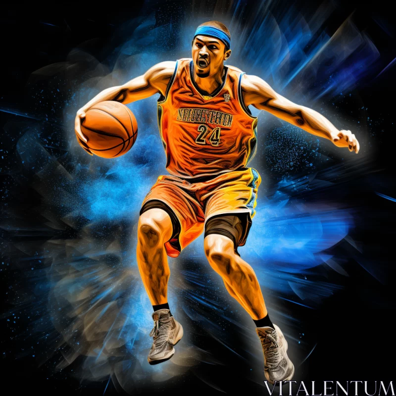 Impressionistic Digital Art of Basketball Player in Action AI Image