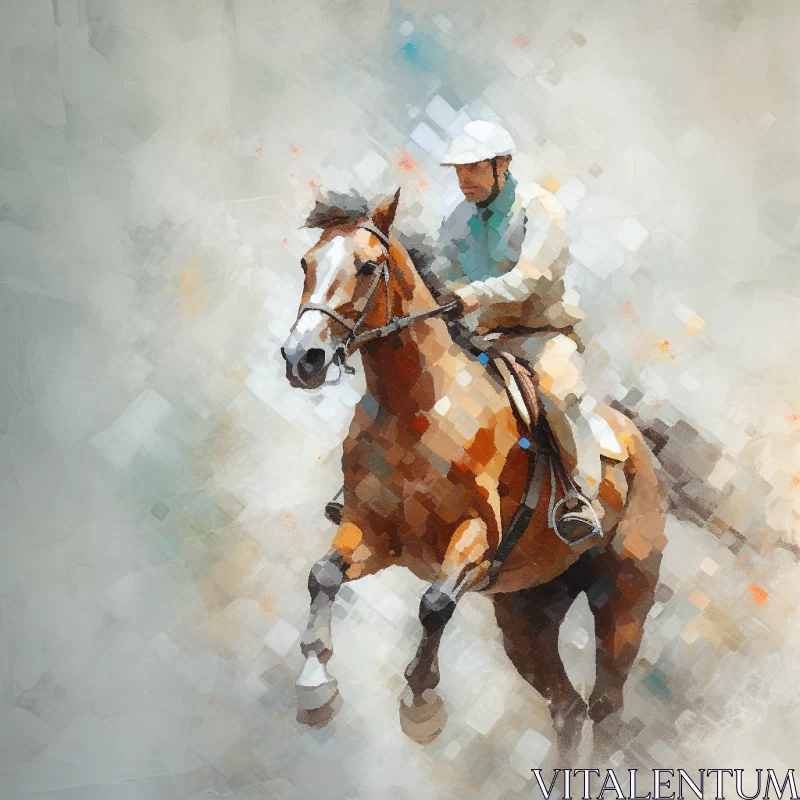 Impressionistic Painting of Man Riding Horse in Vivid Colors AI Image