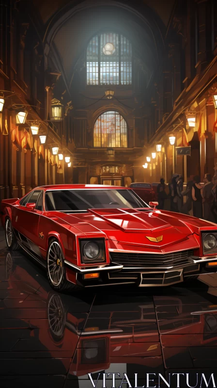 Old Red Sports Car in Subway Station: A Luxurious and Supernatural Scene - AI Art images AI Image