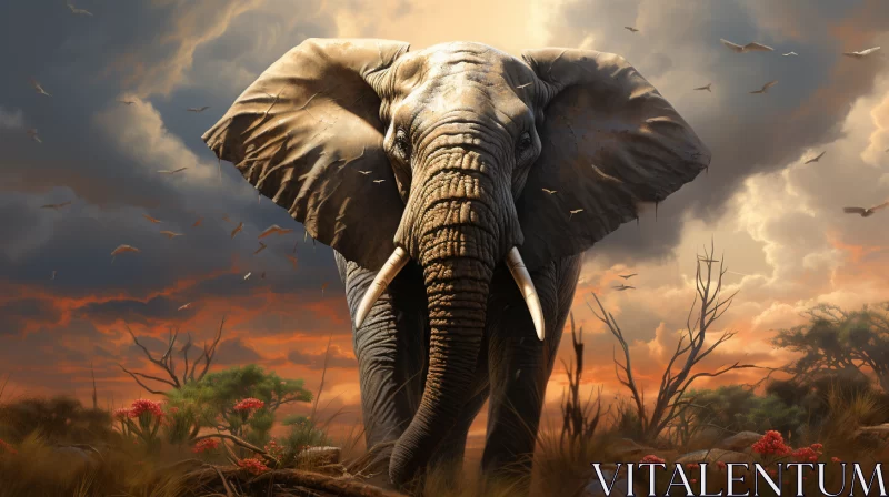 Stylized Elephant in Richly Detailed Landscape - 2D Game Art Style AI Image