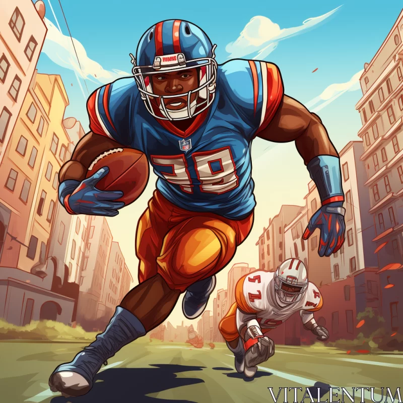 Action-Packed American Football Player Sprinting in Vibrant City Street AI Image