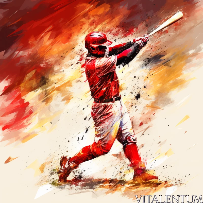 Energetic Baseball Speedpainting in Red and Yellow Hues AI Image