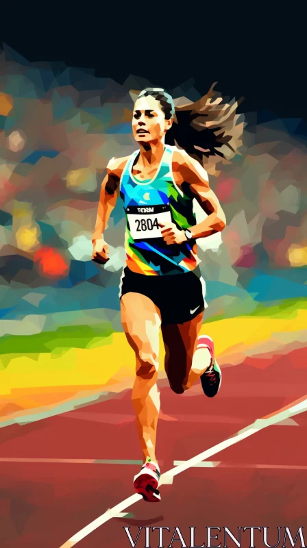 Female Athlete Running on Track in Sunset - Pop Art Meets Neo-Expressionism AI Image