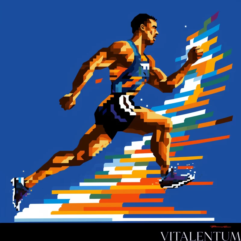 Pixel Art Illustration of Man Running in Park with Bold Colors AI Image