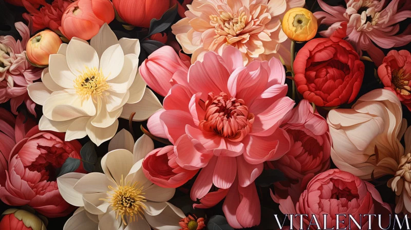 Beautiful Flower Display in Hyperrealistic Mural Style AI Image