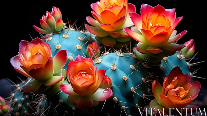 Bloom of Orange-Red Cactus Flowers: A Fusion of Traditional and Modern Styles AI Image