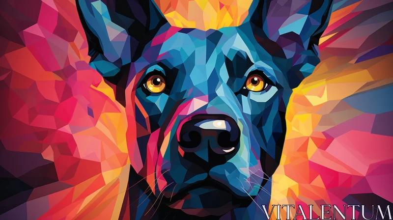 Bold-Colored Low Poly Dog Portrait with Blue Eyes and Amber Accents AI Image