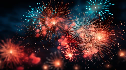 Colorful Fireworks Display in Dark Sky - High Quality Stock Photo AI Image
