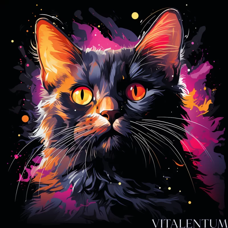 Gothic Feline Illustration with Luminous Red Eyes AI Image
