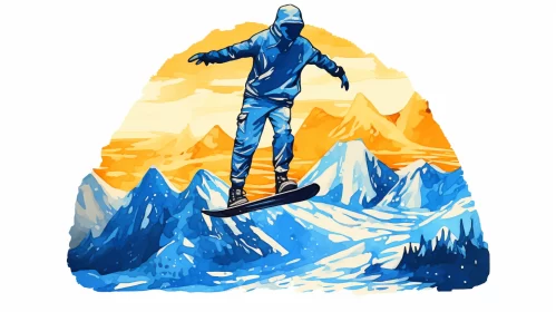 Dynamic Snowboarding Scene in High Contrast Colors with Muralist and Manga Art Influences AI Image