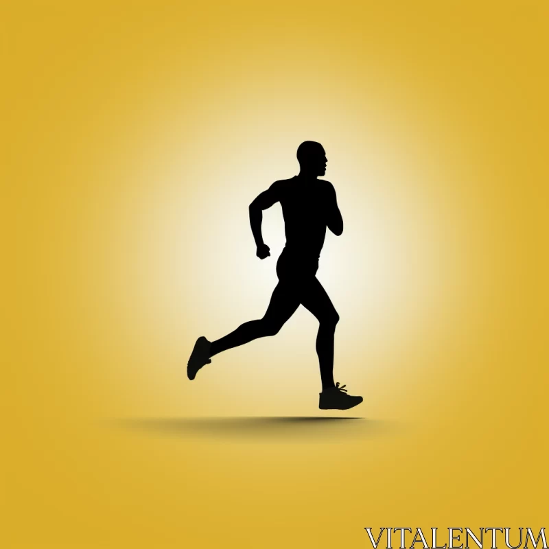 Minimalist Silhouette of Male Runner against Gold Background AI Image