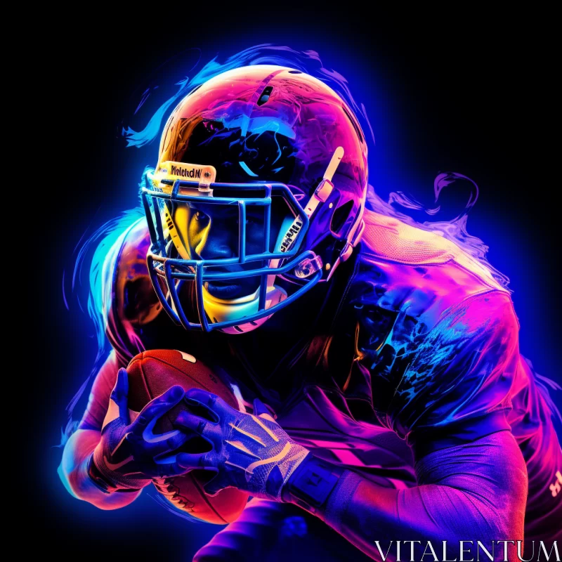 Neon-Lit American Football Player in Action AI Image