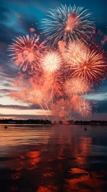 Radiant Fireworks Display over Lake with Vibrant Color Gradients AI Image