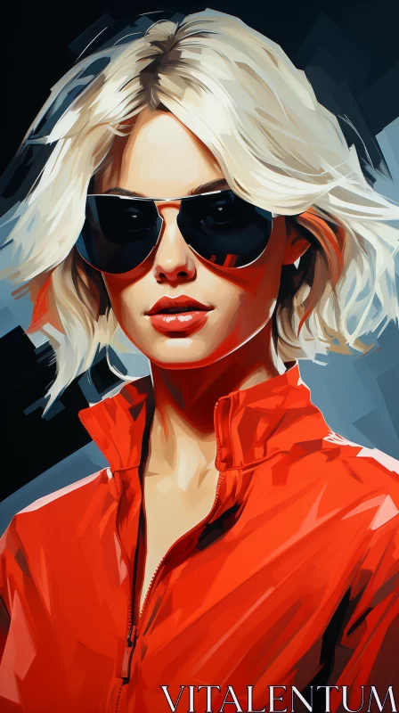 Speedpainting Illustration of Woman in Sunglasses and Red Jacket AI Image