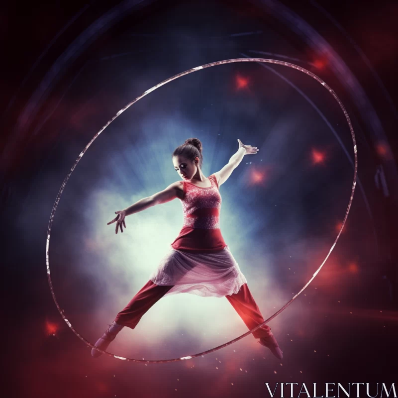 Traditional Chinese Dance in Crimson & Silver with Futuristic Elements AI Image