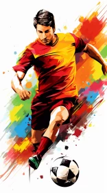 Vibrant Dance of Color and Motion: Graphic Design-Inspired Soccer Player Illustration AI Image