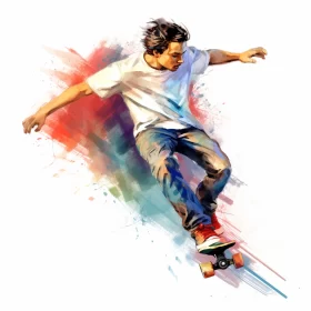 Vibrant Skateboarder Painting in Mid-Air with Primary Colors AI Image