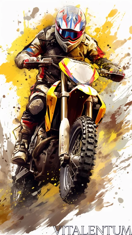 High-Definition Digital Painting of Dirt Bike Rider with Vibrant Background AI Image