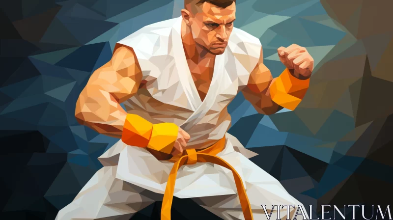 Low Polygon Karate Practitioner Vector Illustration in White & Amber AI Image