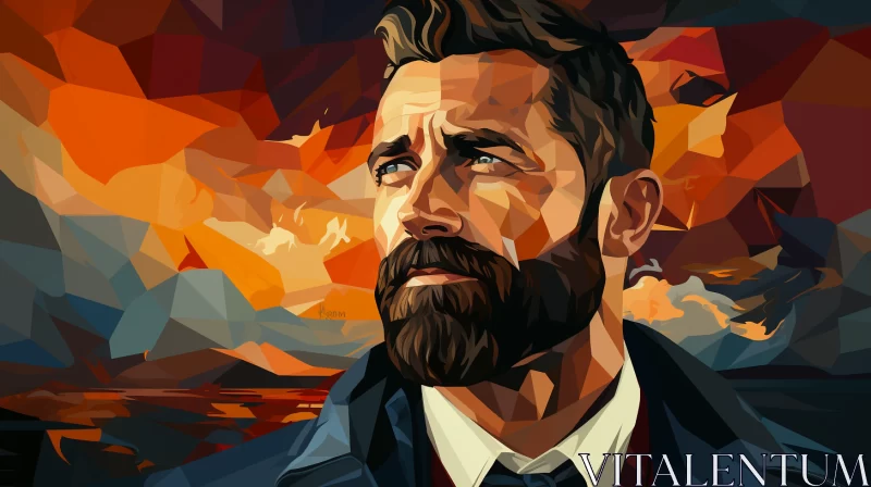Mesmerizing Abstract HD Wallpaper with Bearded Man - Surreal Western-Style Portrait with Vibrant Col AI Image