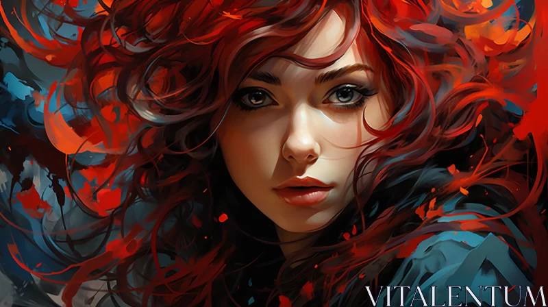 AI ART Anime-Inspired Red-Haired Girl in Crimson and Cyan Chaos