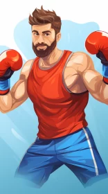 Detailed Cartoon Illustration of Determined Boxer Ready for Fight AI Image