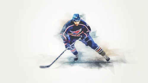 Impressionistic Ice Hockey Player Art with Classic American Iconography AI Image