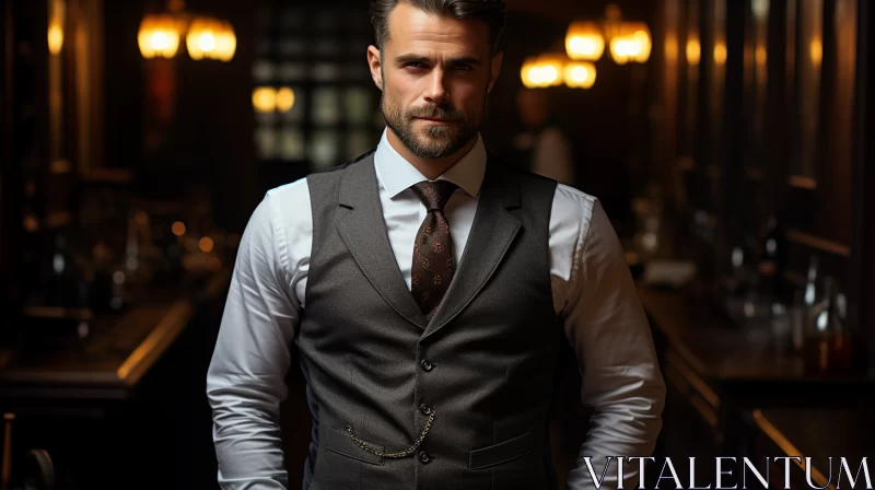 Classic Handsome Man in Bar - Cozy Ambiance & Intricate Details AI Image