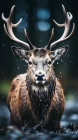 Elegant Deer in Rain: A Moment of Humanistic Empathy AI Image