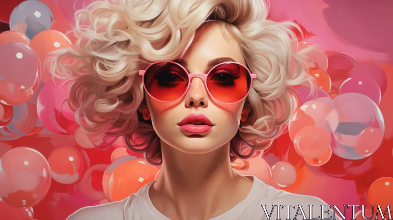 Captivating Blonde in Pink Glasses - A Blend of Contemporary Art and Pop Culture AI Image