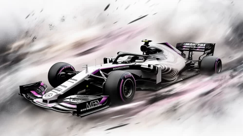 Dramatic Black and White F1 Car Artwork with Surreal Backdrop  - AI Generated Images AI Image