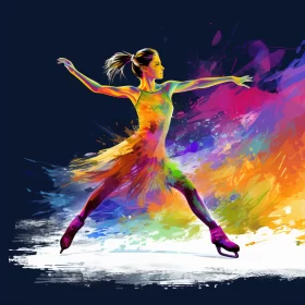 Impressionist Painting of Figure Skater in Vibrant Colors & Dynamic Movement AI Image