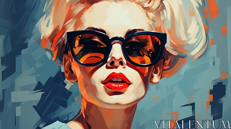 AI ART Retro-Style Digital Art Portrait of a Woman in Sunglasses